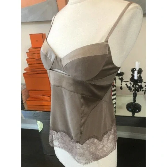 Kaufmanfranco Taupe Beige Silk Bustier Corset Top Blouse